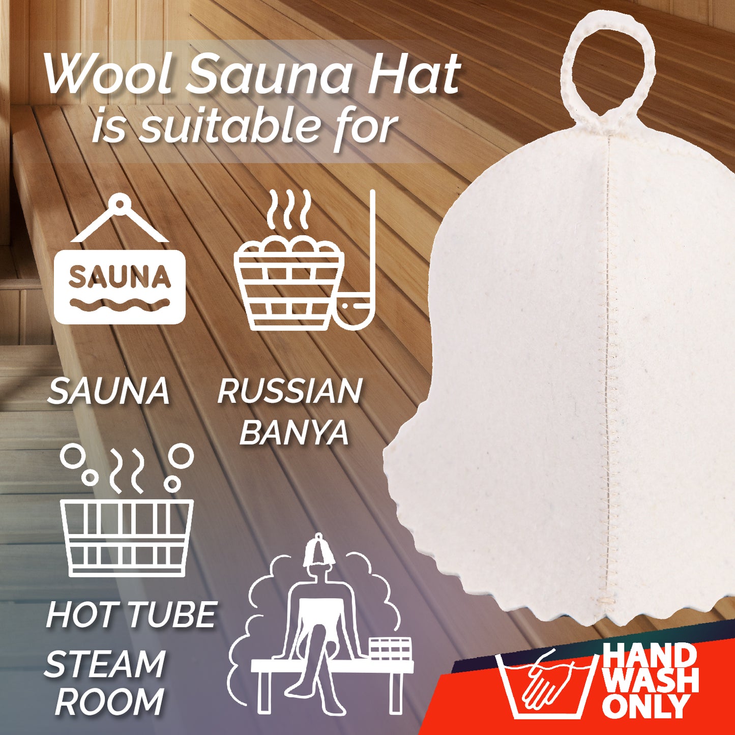 PetriStor Sauna Hat Standard - Sauna Hat for Women - Wool Sauna Hat - Sauna Hat for Men - Bathhouse hat - Natural Felt Sauna Cap (White)