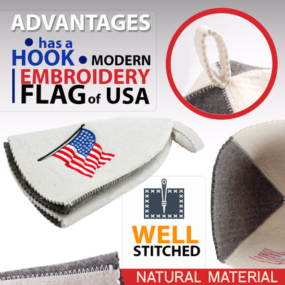 PetriStor Sauna Hat American Flag with Pole - Sauna Hat for Men - Finnish Bathhouse Hat - Natural Felt Sauna Cap - USA Flag