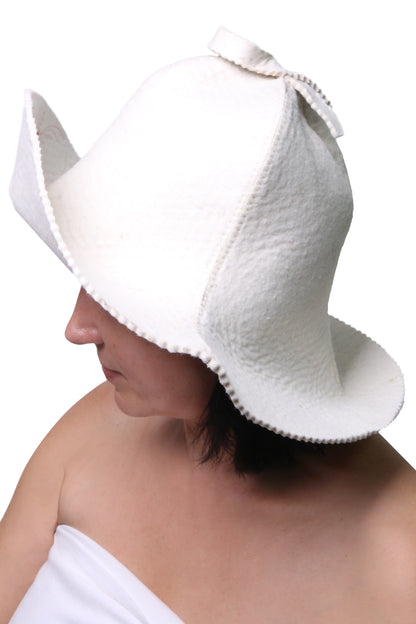 PetriStor Sauna Hat for Women Flower Wool Finnish Bathhouse Natural Felt Cap