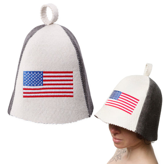 PetriStor Sauna Hat American Flag - Sauna Hat for Men - Finnish Bathhouse Hat - Natural Felt Sauna Cap - USA Flag