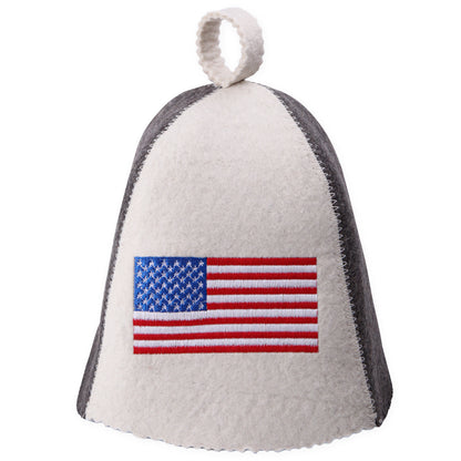 PetriStor Sauna Hat American Flag - Sauna Hat for Men - Finnish Bathhouse Hat - Natural Felt Sauna Cap - USA Flag