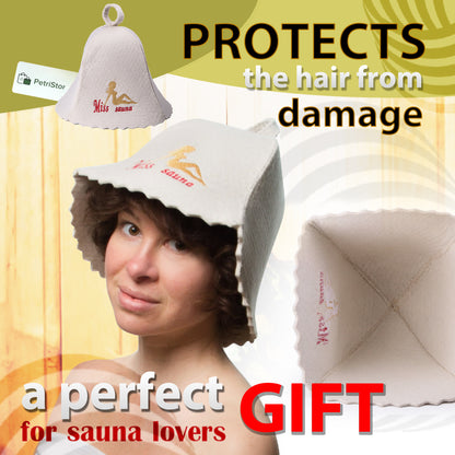 Wool Sauna Hat for Women Miss Sauna Protect Hair - Banya Hat for Men - Felt Wool 100% Natural - Sauna Hair Protector