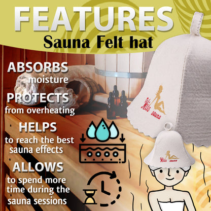 Wool Sauna Hat for Women Miss Sauna Protect Hair - Banya Hat for Men - Felt Wool 100% Natural - Sauna Hair Protector
