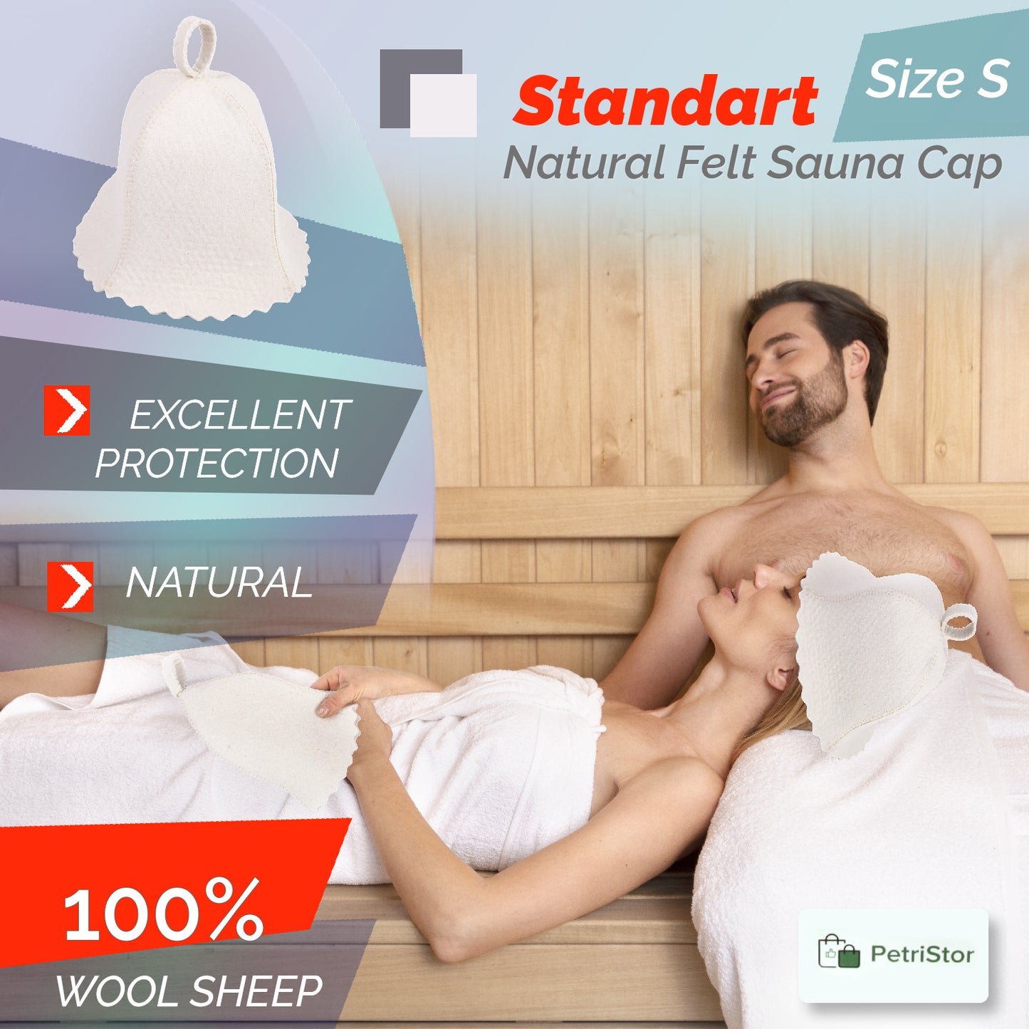 PetriStor Sauna Hat Standard - Sauna Hat for Women - Wool Sauna Hat - Sauna Hat for Men - Bathhouse hat - Natural Felt Sauna Cap (White)