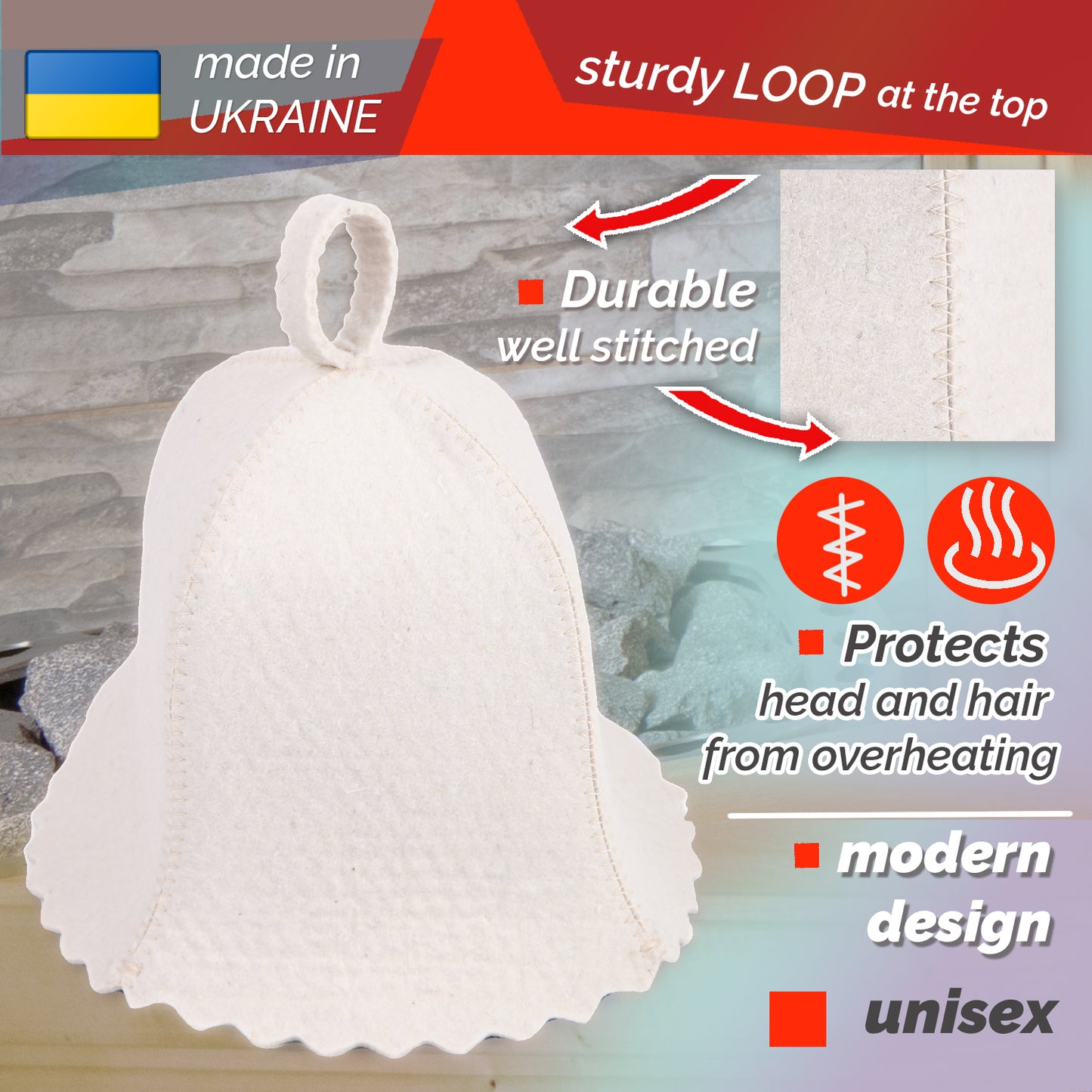 PetriStor Sauna Hat Standard - Sauna Hat for Women - Wool Sauna Hat - Sauna Hat for Men - Bathhouse hat - Natural Felt Sauna Cap (White)