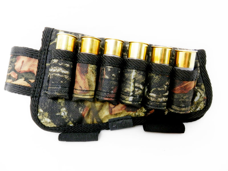 Nylon Shotgun Camo Shell Holder Adjustable Pouch Padded Hunting Accessories 12/16 Gauge Right/Left Handed Soft Padding Stock Cover (Black Oak Camo Right)
