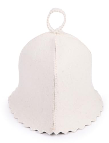 PetriStor Sauna Hat Standard - Sauna Hat for Women - Wool Sauna Hat - Sauna Hat for Men - Bathhouse hat - Natural Felt Sauna Cap (White) Size S
