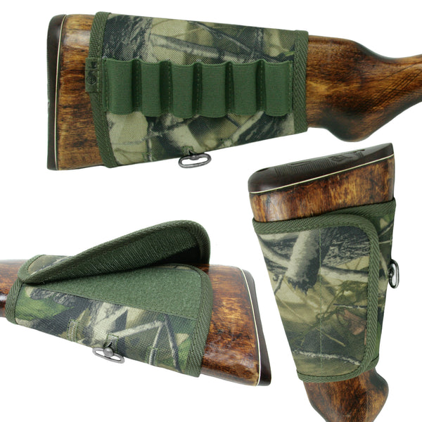 Adjustable Rifle Cartridge Ammo Holder Velcro Premium 12 16 Gauge Nylon Camo Shell Holder Hunting Rest Pouch Bag Stock Right Handed Shotgun