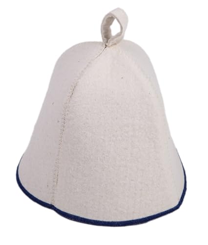 PetriStor Sauna Hat Comfort - Sauna Hat for Women - Wool Sauna Hat - Sauna Hat for Men - Bathhouse hat - Natural Felt Sauna Cap (White with Blue)