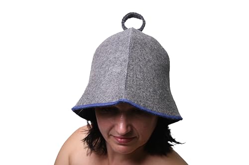 PetriStor Sauna Hat Comfort - Sauna Hat for Women Men - Wool Sauna Hat - Bathhouse hat - Natural Felt Sauna Cap (Gray with Blue) Unisex