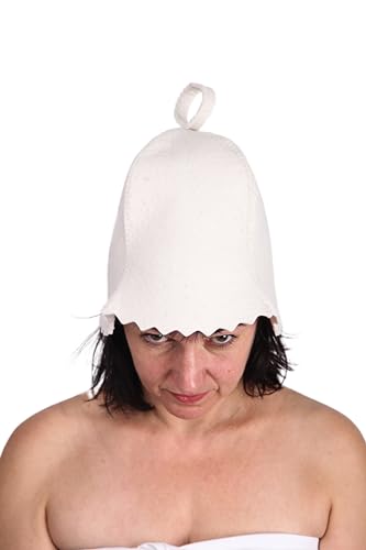 PetriStor Sauna Hat Standard - Sauna Hat for Women - Wool Sauna Hat - Sauna Hat for Men - Bathhouse hat - Natural Felt Sauna Cap (White) Size S