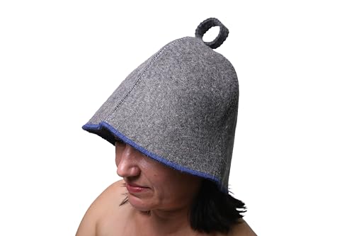 PetriStor Sauna Hat Comfort - Sauna Hat for Women Men - Wool Sauna Hat - Bathhouse hat - Natural Felt Sauna Cap (Gray with Blue) Unisex