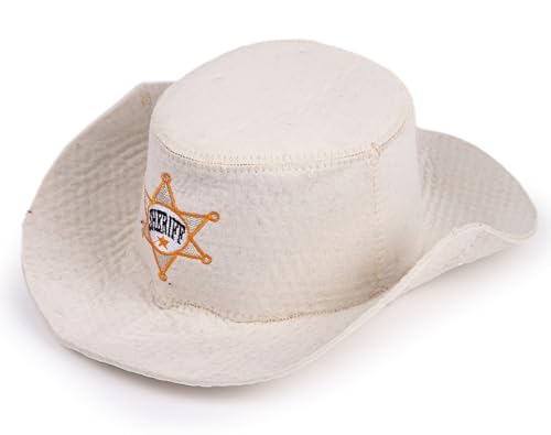PetriStor Sauna Hat Sheriff - Sauna Hat for Men - Wool Sauna Hat - Sauna Hat for Women - Bathhouse hat - Natural Felt Sauna Cap (White)