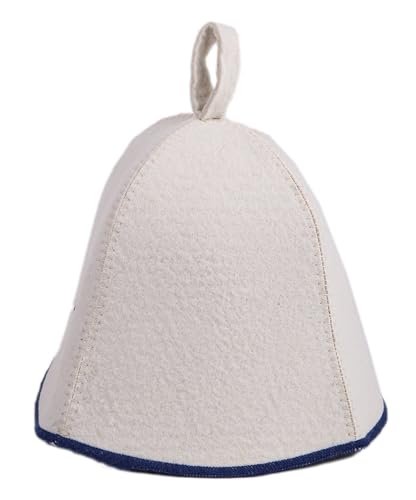 PetriStor Sauna Hat Comfort - Sauna Hat for Women - Wool Sauna Hat - Sauna Hat for Men - Bathhouse hat - Natural Felt Sauna Cap (White with Blue)