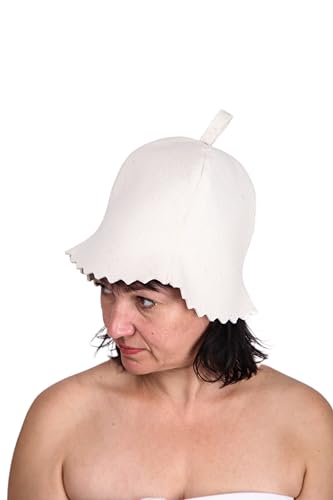 PetriStor Sauna Hat Standard - Sauna Hat for Women - Wool Sauna Hat - Sauna Hat for Men - Bathhouse hat - Natural Felt Sauna Cap (White) Size S