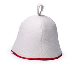 PetriStor Sauna Hat Comfort - Sauna Hat for Women - Wool Sauna Hat - Sauna Hat for Men - Bathhouse hat - Natural Felt Sauna Cap (White with red)