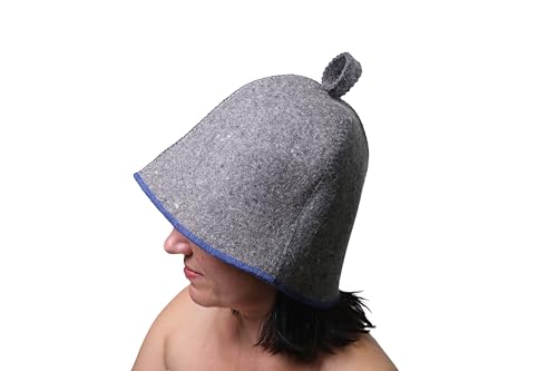 PetriStor Sauna Hat Comfort - Sauna Hat for Women Men - Wool Sauna Hat - Bathhouse hat - Natural Felt Sauna Cap (Gray with Blue) Unisex