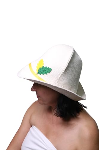 PetriStor Sauna Hat Tyrolean hat - Sauna Hat for Men - Wool Sauna Hat - Sauna Hat for Women - Bathhouse hat - Natural Felt Sauna Cap (White)