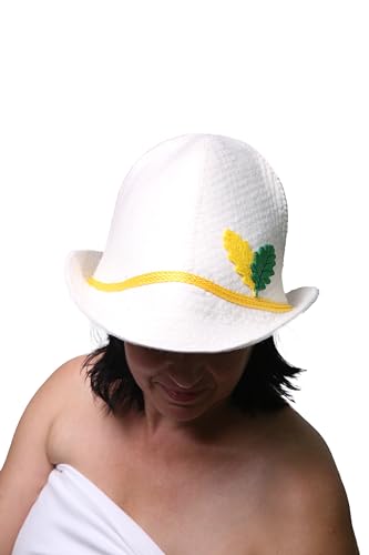 PetriStor Sauna Hat Tyrolean hat - Sauna Hat for Men - Wool Sauna Hat - Sauna Hat for Women - Bathhouse hat - Natural Felt Sauna Cap (White)