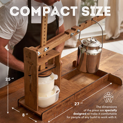 DUTCH PRESS, WOODEN CHEESE PRESS (2 Cheese Making mold 1.2 L) pressure up to 270 pounds