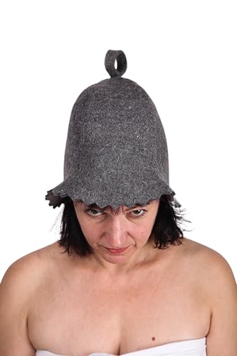 PetriStor Sauna Hat Standard - Sauna Hat for Women - Wool Sauna Hat - Sauna Hat for Men - Bathhouse hat - Natural Felt Sauna Cap (Gray) Size S