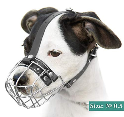 №0.5 Dog Chrome Metal Muzzles Wire Basket Adjustable Leather Straps Сircumference is 6.6-8.2 in The Length is 1.9-2.3 in