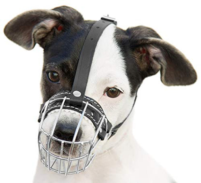 №0.5 Dog Chrome Metal Muzzles Wire Basket Adjustable Leather Straps Сircumference is 6.6-8.2 in The Length is 1.9-2.3 in