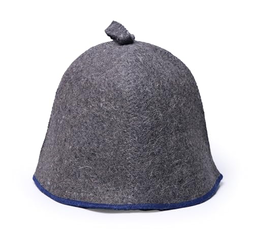 PetriStor Sauna Hat Comfort - Sauna Hat for Women Men - Wool Sauna Hat - Bathhouse hat - Natural Felt Sauna Cap (Gray with Blue) Unisex