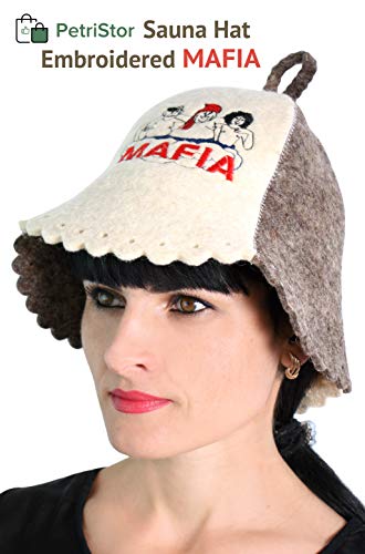 Sauna Hat Embroidered Mafia for Man Natural Felt