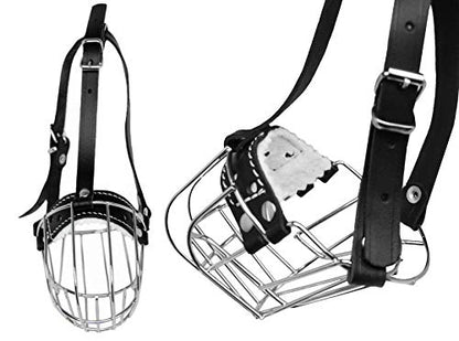 №0.5 Dog Chrome Metal Muzzles Wire Basket Adjustable Leather Straps Сircumference is 6.6-8.2 in The Length is 1.9-2.3 in