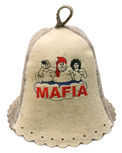 Sauna Hat Embroidered Mafia for Man Natural Felt