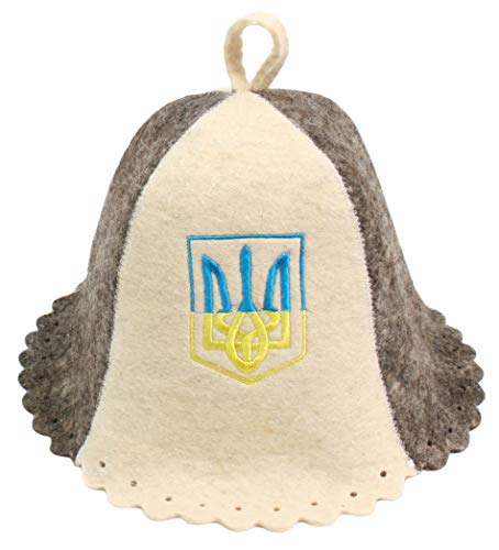 Sauna Hat Embroidery Vishivka Ukrainian Сoat of Arms Trident/Trizub