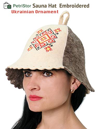 Sauna Hat Ukrainian Ornament Bathhouse/Vaporarium Natural Felt red