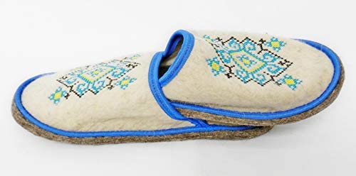 Natural Wool Felt Slippers Ukrainian Ornament Blue for Men