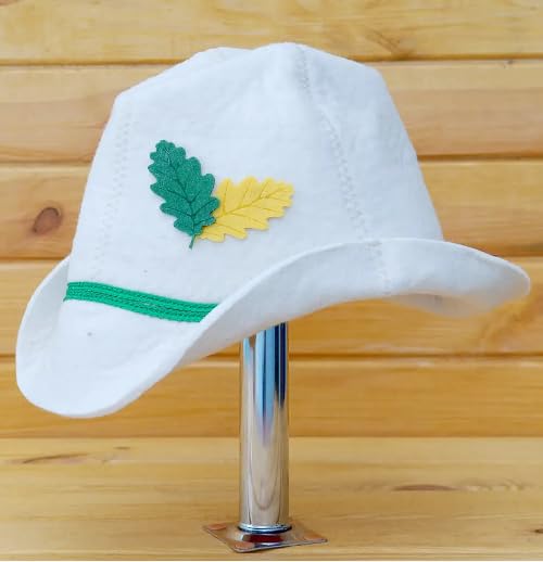 PetriStor Sauna Hat Tyrolean hat - Sauna Hat for Men - Wool Sauna Hat - Sauna Hat for Women - Bathhouse hat - Natural Felt Sauna Cap (White)
