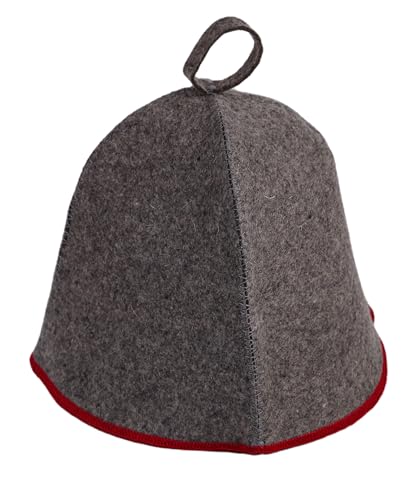 PetriStor Sauna Hat Comfort - Sauna Hat for Women - Wool Sauna Hat - Sauna Hat for Men - Bathhouse hat - Natural Felt Sauna Cap (Gray with red)