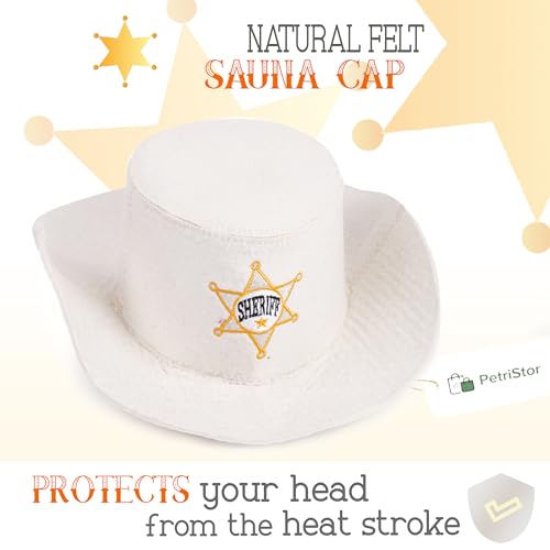 PetriStor Sauna Hat Sheriff - Sauna Hat for Men - Wool Sauna Hat - Sauna Hat for Women - Bathhouse hat - Natural Felt Sauna Cap (White)