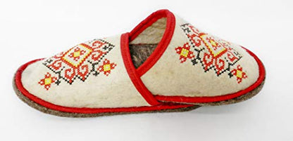 Sauna Banya Slippers Ukrainian Ornament Red for Woman Wool Felt