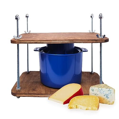 Cheese Press for Cheese Making 12 in - Cheesemaking Kit with Wooden Cheese Press and 1 Cheese Mold 0.48 gal - 1.8 L Blue - Сheese Press for Home Cheese Making Metal Guides Pressure up to 50 Pounds