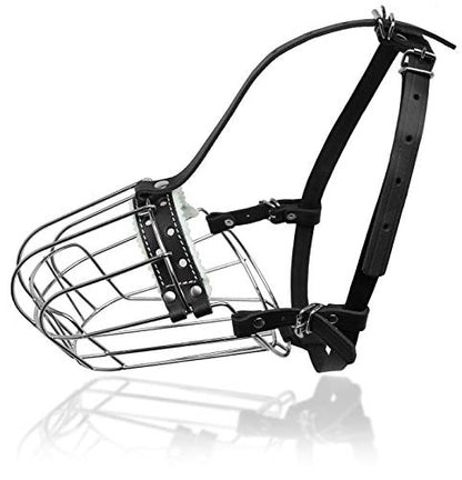 Dog Chrome Metal Muzzles №5 Wire Basket Genuine Leather Adjustable Leather Straps Circumference is 11.4-12.6 in, Length is 3.5-3.9 in