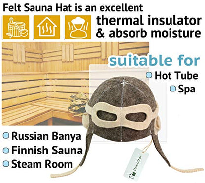 Sauna Hat Pilot/Flyer/Airman for Man Natural Felt 100% Natural