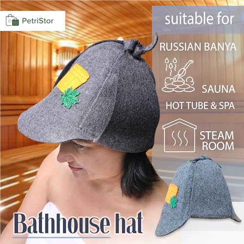 PetriStor Sauna Hat Sherlock Holmes - Sauna Hat for Men - Wool Sauna Hat - Sauna Hat for Women - Bathhouse hat - Natural Felt Sauna Cap (Gray)