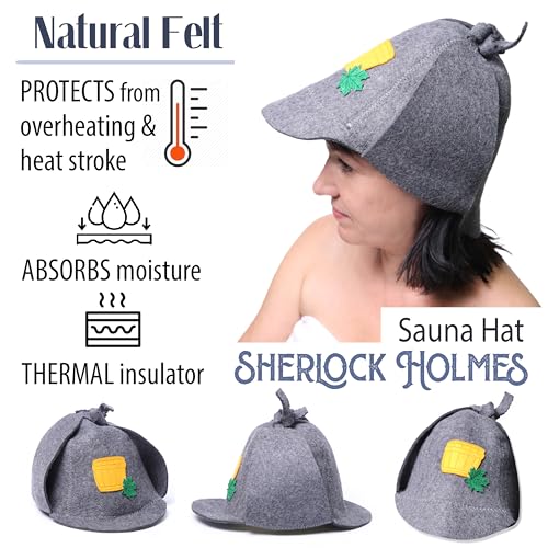 PetriStor Sauna Hat Sherlock Holmes - Sauna Hat for Men - Wool Sauna Hat - Sauna Hat for Women - Bathhouse hat - Natural Felt Sauna Cap (Gray)