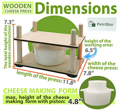 Сheese Making Kit 12 in (Wooden Guides+1 Cheese Making mold 1.2 L)