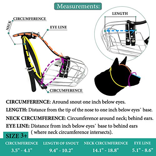 Dog Chrome Metal Muzzles №3+ Wire Basket Adjustable Leather Straps