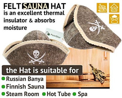 Sauna Hat Pirate/Filibuster for Man Natural Felt 100% Natural