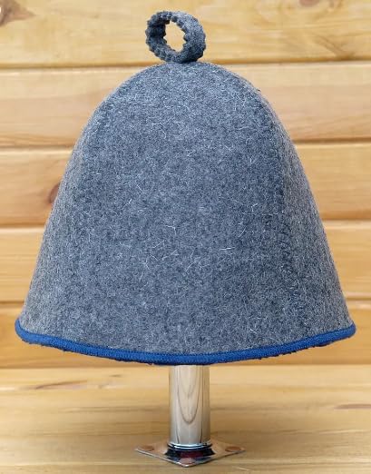 PetriStor Sauna Hat Comfort - Sauna Hat for Women Men - Wool Sauna Hat - Bathhouse hat - Natural Felt Sauna Cap (Gray with Blue) Unisex