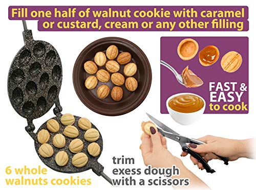 Walnut Cookie Maker 12 halves non-stick coating granite stone Pastry