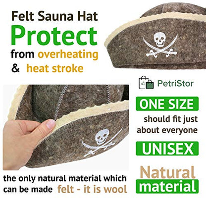 Sauna Hat Pirate/Filibuster for Man Natural Felt 100% Natural