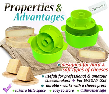 2 pcs Cheesemaking Kit Сheese Mold Press Strainer cheese With Follower Piston 40 oz (1,2 liters) Tofu Press Mold Cheese Making Kit Machine Color green